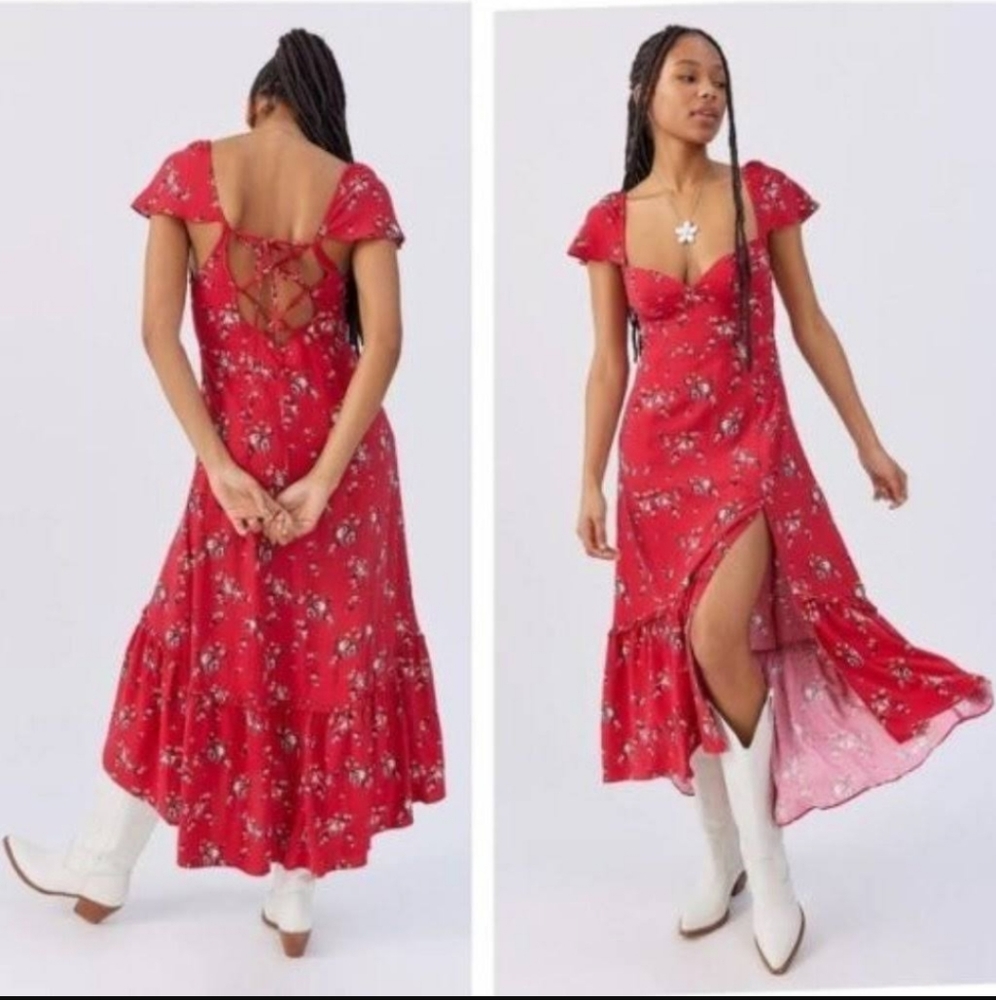 Urban Outfitters Red Floral Midi Dress
